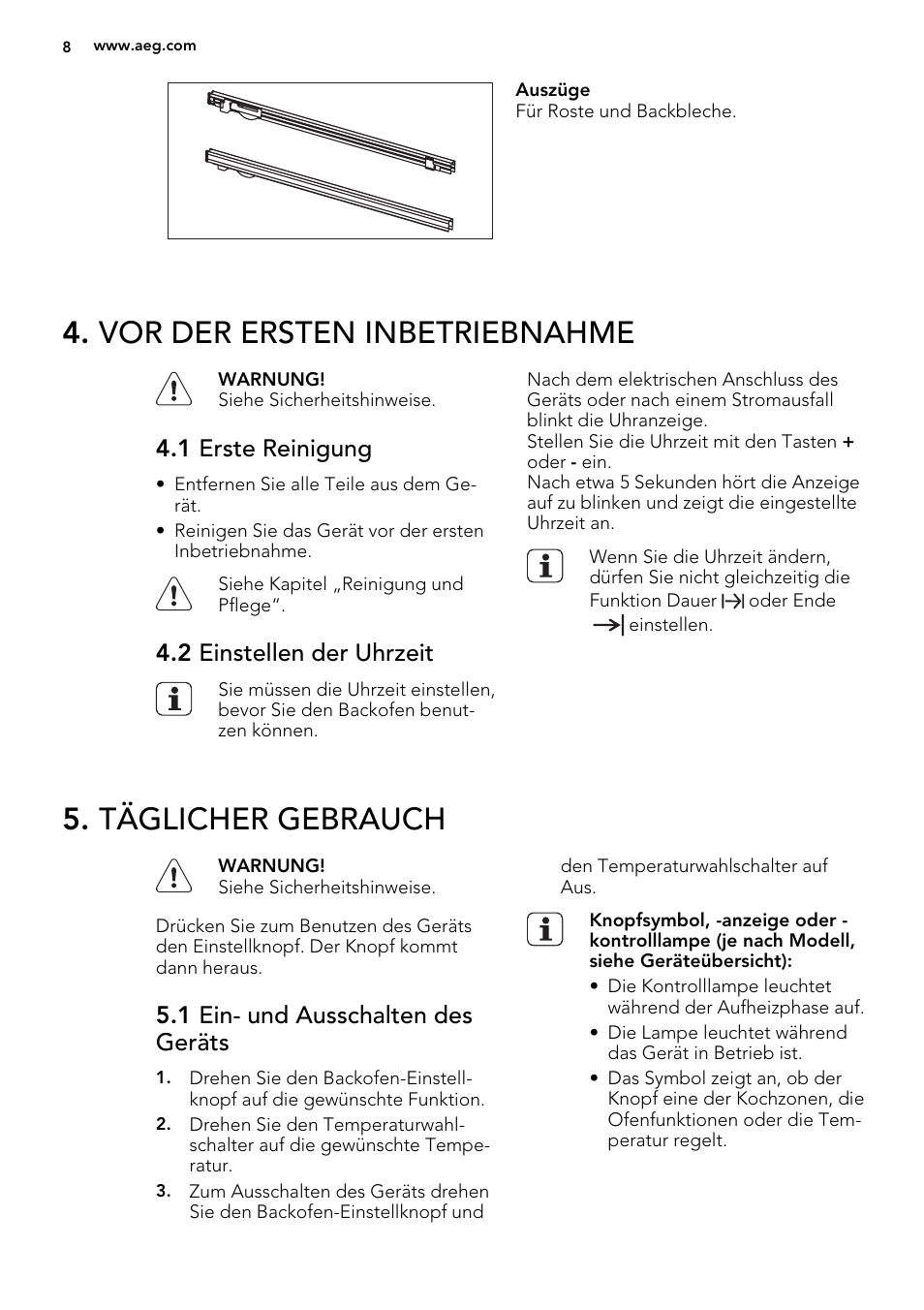 Vor Der Ersten Inbetriebnahme Taglicher Gebrauch 1 Erste Reinigung Aeg Ee4013031m Benutzerhandbuch Seite 8 32