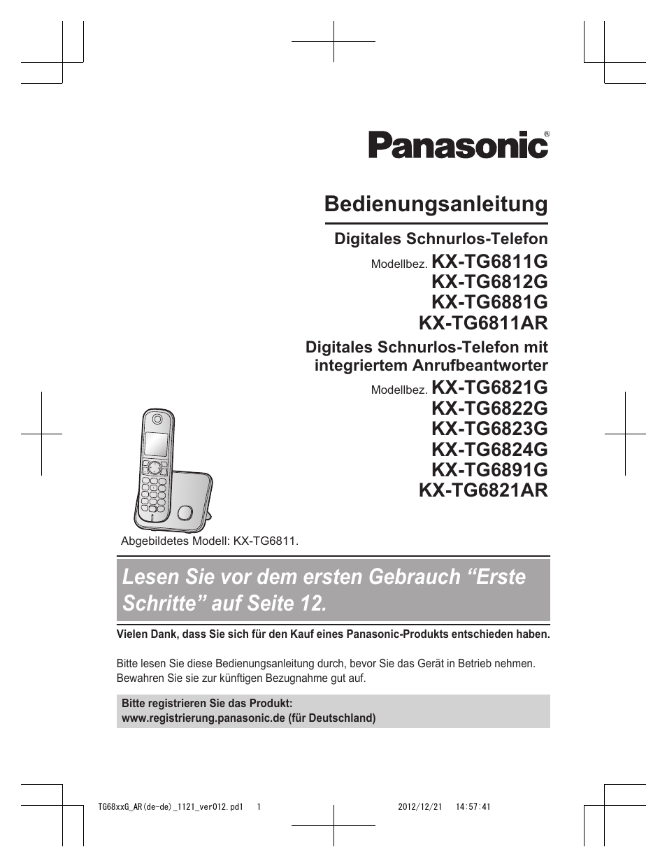 Panasonic Kxtg6821g Benutzerhandbuch Seiten 56 Auch Fur Kxtg6881g Kxtg6823g Kxtg6812g Kxtg6891g